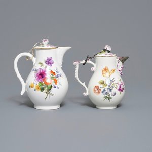Twee Meissen porseleinen dekselkannen met floraal decor, Duitsland, 18/19e eeuw — foto 2