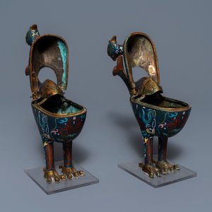 Twee paar Chinese cloisonné wierookbranders met fabelvogels en gevleugelde paarden, 19e eeuw — foto 14