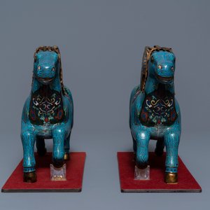 Twee paar Chinese cloisonné wierookbranders met fabelvogels en gevleugelde paarden, 19e eeuw — foto 2