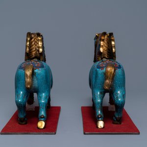 Twee paar Chinese cloisonné wierookbranders met fabelvogels en gevleugelde paarden, 19e eeuw — foto 3