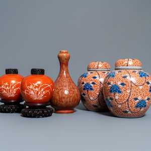 Twee paar Chinese gemberpotten en een flambé-vaas, 19/20e eeuw — foto 1