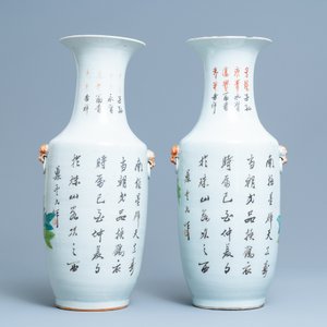 Twee paar Chinese qianjiang cai vazen met vogels, 19/20e eeuw — foto 4