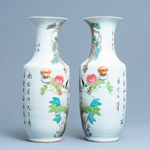 Twee paar Chinese qianjiang cai vazen met vogels, 19/20e eeuw — foto 5
