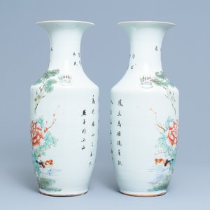 Twee paar Chinese qianjiang cai vazen met vogels, 19/20e eeuw — foto 9
