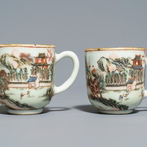 Twee paar fijne Chinese famille rose koppen en schotels, Yongzheng/Qianlong — foto 9