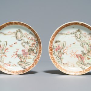 Twee paar fijne Chinese famille rose koppen en schotels, Yongzheng/Qianlong — foto 7