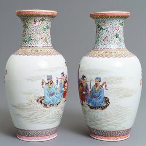 Twee paar fijne Chinese famille rose vazen, Qianlong merken, Republiek, 20e eeuw — foto 5