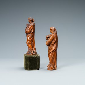 Twee palmhouten figuren van Madonna met kind, Vlaanderen, 17e eeuw — foto 3