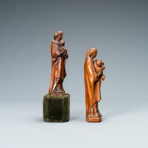 Twee palmhouten figuren van Madonna met kind, Vlaanderen, 17e eeuw — foto 5