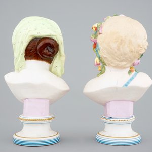 Twee polychrome biscuit bustes, "De Lente" en "De Winter", Vion et Baury, Parijs, 19e eeuw — foto 4