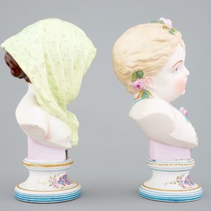 Twee polychrome biscuit bustes, "De Lente" en "De Winter", Vion et Baury, Parijs, 19e eeuw — foto 5
