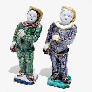 Twee polychrome Brussels aardewerken figuren, 18e eeuw — foto 1