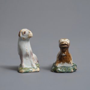 Twee polychrome Delftse miniaturen van een hondje en een geit, 18e eeuw — foto 3