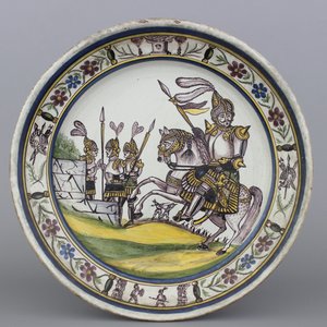Twee polychrome schotels in Frans aardewerk, waarschijnlijk Rijsel, atelier Wamps-Masquelier, laat 18e eeuw — foto 3