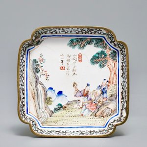 Twee vierkante Chinese Canton email schoteltjes, Qianlong — foto 5