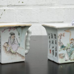 Twee vierkante Chinese wijnkoppen met qianjiang cai decor, 19/20e eeuw — foto 7