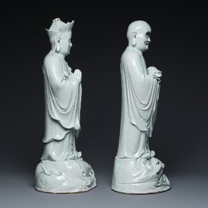 Twee zeer grote Chinese wit-geglazuurde sculpturen van Luohan, Qianlong/Jiaqing — foto 5
