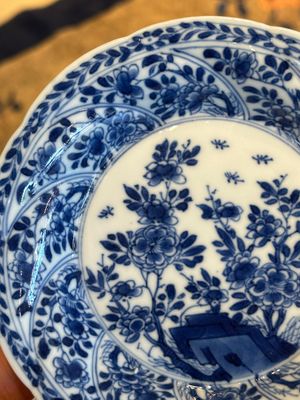 Twelve Chinese blue and white cups and saucers with floral design, jade mark, Kangxi — photo 5