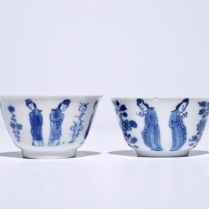 Twelve Chinese blue and white cups and saucers with long Eliza, Kangxi — photo 6