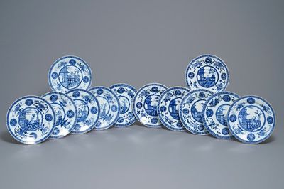 Twelve Chinese blue and white plates with boys, Kangxi