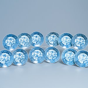 Twelve Chinese blue and white 'Romance of the Western Chamber' plates, Qianlong — photo 1