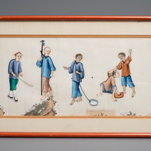 Twelve Chinese framed 'punishment' rice paper paintings, Canton, 19th C. — 照片 11