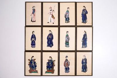 Twelve fine Chinese rice or pith paper paintings, Canton, 19th C.