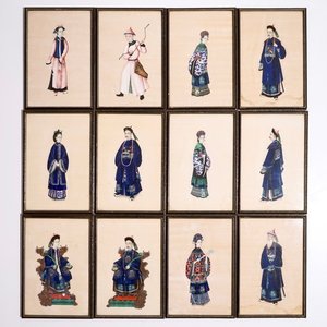 Twelve fine Chinese rice or pith paper paintings, Canton, 19th C. — photo 1