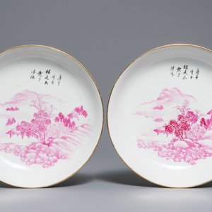 Twelve various Chinese qianjiang cai, famille rose and verte plates, 19/20th C. — 照片 2