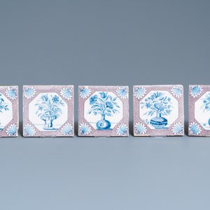 Twenty-five Dutch Delft blue, white and manganese flower vase tiles, 18th C. — 照片 7
