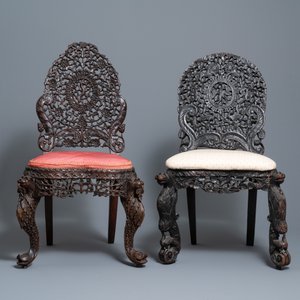 Two Anglo-Indian colonial or Ceylonese reticulated wooden chairs, 18/19th C. — photo 3