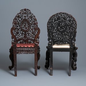 Two Anglo-Indian colonial or Ceylonese reticulated wooden chairs, 18/19th C. — photo 5