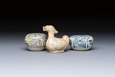 Two Annamese of Vietnamese covered boxes and a bird-form water dropper, 16/17th C.