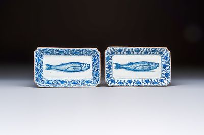 Two blue and white Dutch Delft 'Herring' dishes, 18th C.