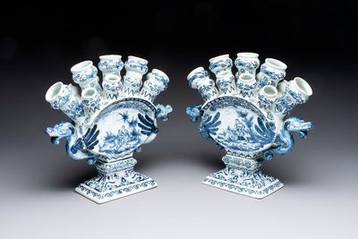 Two blue and white Dutch Delft tulip vases, 19th C.