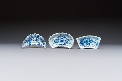 Two blue and white English Delftware condiment plates and a German Nürnberg example, 18th C., 18th C.