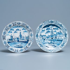Two blue and white plates with city views, Harlingen, Friesland, dated 1789 and 1790 — 照片 2