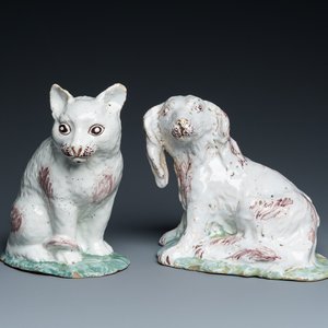 Two Brussels faience sculptures of a cat and a dog, probably Mombaers workshop, 2nd half 18th C. — 照片 1