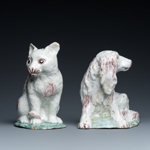 Two Brussels faience sculptures of a cat and a dog, probably Mombaers workshop, 2nd half 18th C. — 照片 3