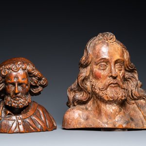 Two carved wooden busts of saints, Italy or France, 17th C. — 照片 2