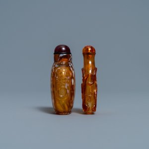 Two Chinese amber-simulating glass snuff bottles, 18/19th C. — 照片 2