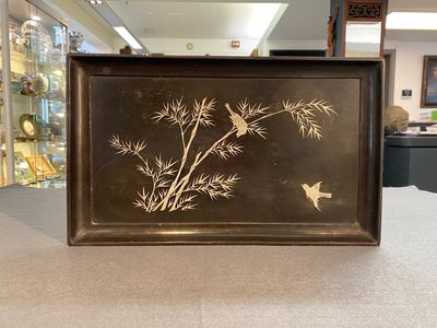 Two Chinese black Fuzhou or Foochow lacquer coffee services on trays, Republic — 照片 1
