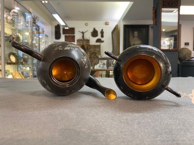 Two Chinese black Fuzhou or Foochow lacquer coffee services on trays, Republic — 照片 16