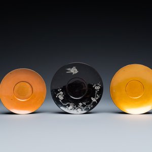 Two Chinese black Fuzhou or Foochow lacquer coffee services on trays, Republic — 照片 7