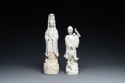 Two Chinese blanc de Chine figures of Liu Hai and Guanyin, Kangxi