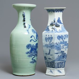 Two Chinese blue and white and celadon-ground vases, 19th C. — 照片 2