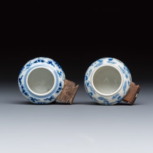 Two Chinese blue and white bird feeders with lotus scroll design and the Eight Immortals — photo 6