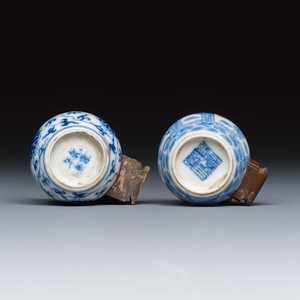 Two Chinese blue and white bird feeders with lotus scroll design and the Eight Immortals — photo 7
