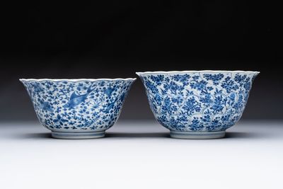 Two Chinese blue and white bowls, longevity and jade mark, Kangxi