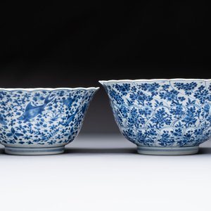 Two Chinese blue and white bowls, longevity and jade mark, Kangxi — photo 1